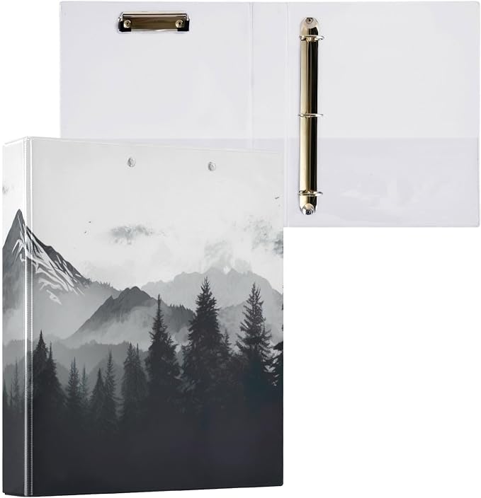 3 Ring Binder, Nature Mountains and Forest Clipboard Binder with 2 Pockets, 1.5 Inch Three Ring Binder Heavy Duty Round Ring Binders for Office Supplies#405
