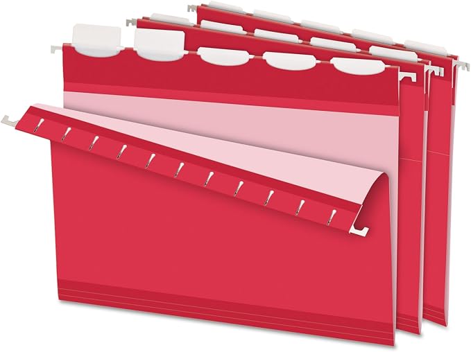 Pendaflex PFX42623 Ready-Tab Reinforced Hanging File Folders, Letter Size, Red, 5 Tab, 25/BX (42623)