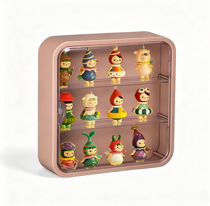 Wall Mount Display Case for Figures - Space Saving & Adjustable Acrylic Storage Box with Magnetic Door, Dustproof & Moisture Proof for Lego Pop Mart Action Figures (Pink)