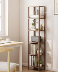 Open Book Shelf, 6 Tier Tall Bookshelf, Freestanding Shelf Narrow Bookcase with Open Shelves, 14.57" x 10.63" x 65.83", Book Shelves for Living Room, Office, Study, Walnut