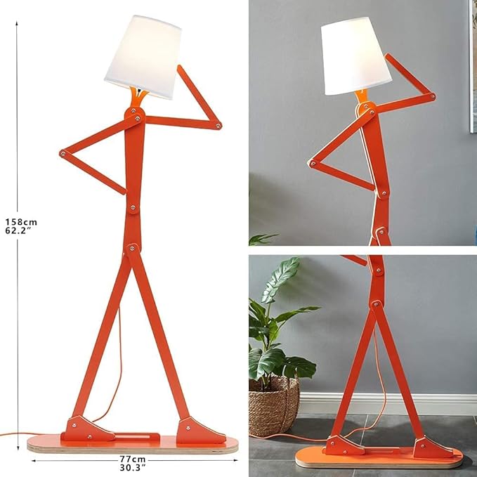 Cool Corner Reading Wood Tall Floor Lamp, LED Bulb Included, Orange | Decorative Swing Arm Lighting, Creative Gift Idea for Living Room, Kids Room, Bedroom, Office, Farmhouse