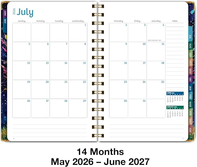 HARDCOVER Academic Year 2026-2027 Planner: 14 Months (May 2026 Through June 2027) 5.5"x 8" Daily Weekly Monthly Planner Yearly Agenda. Bookmark, Pocket Folder and Sticky Note Set (Black Tree Seasons)