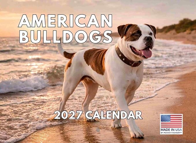 American Bulldog Calendar 2027 Monthly Wall Calender 12 Month