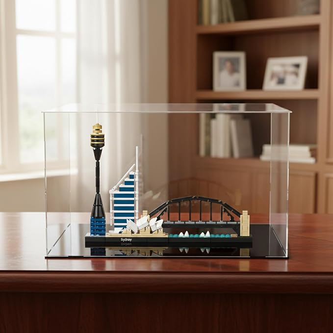Clear Acrylic Display Case,Self-Assembly Display Box with Black Acrylic Base,Countertop Box Cube Organizer Stand Riser Dustproof Protection Showcase for Figures Toys Collectibles (11.8x7.9x9.8 inch)