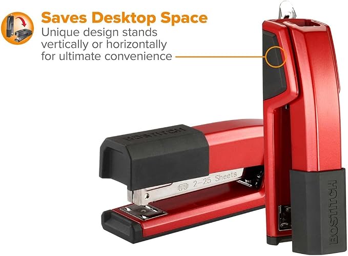 Bostitch Office Epic Metal 3 in 1 Stapler, 25 Sheet Capacity, Includes 210 Staples in Staple Storage Compartment & Integrated Remover, | Die-cast body opens 180 degrees for bulletin boards, with a temporary stapling option and a hidden slot for backup ...