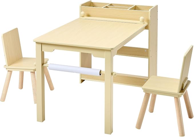 VEVOR Kids Art Table and Chair Set, Toddler Activity Table with Storage, Wood Kids Craft Desk with Paper Roll for Drawing, Reading, Writing, Kid Play Table for Nursery, Playroom, Classroom, Natural