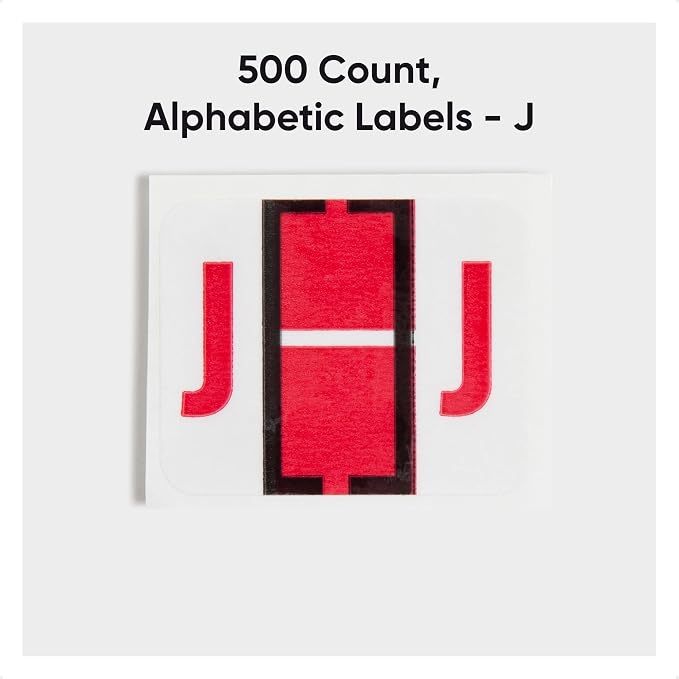 Smead BCCR Bar-Style Color-Coded Alphabetic Label, J, Label Roll, Red, 500 Labels per Roll, (67080)