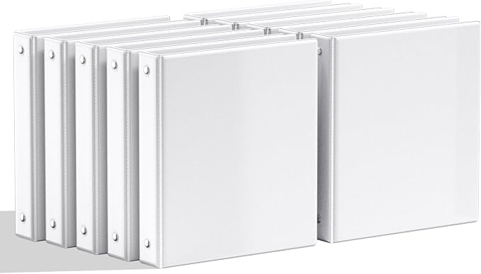 SUNEE 1 Inch Binders 3 Ring 10 Pack Bulk, PVC-Free Clear View 1" Binders (Fits 8.5x11 Inches) for School, Office & Home Use, White