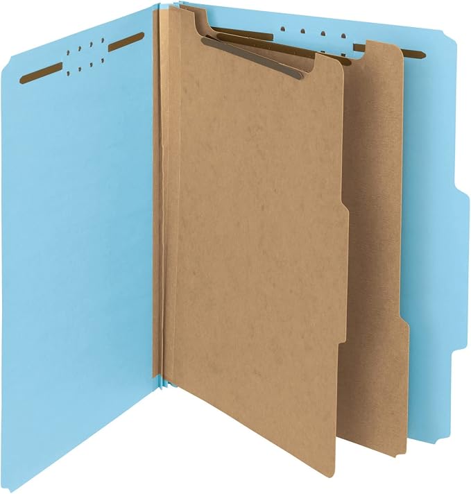 Smead Blue Classification File Folders for Documents, Letter Size, 2 Inch Expansion, 2 Dividers, Durable Pressboard for Legal and Office Files, Blue, 10 Pack (14021)