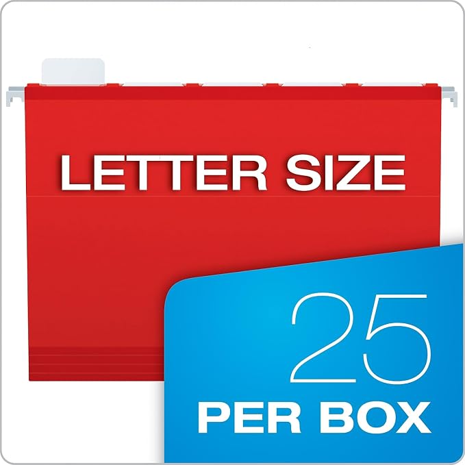Pendaflex PFX42623 Ready-Tab Reinforced Hanging File Folders, Letter Size, Red, 5 Tab, 25/BX (42623)