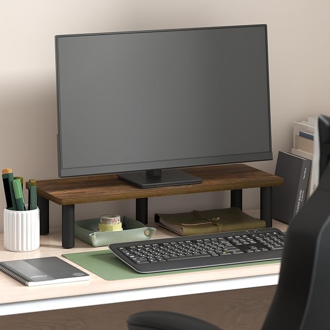 Furinno Turn-N-Tube Monitor Stand Riser, 23.6" Wide Rectangle Monitor Riser, Laptop Stand for Desk, Office Desk Accessories, Desktop Organizers and Accessories, Toolless Assembly, Amber Pine