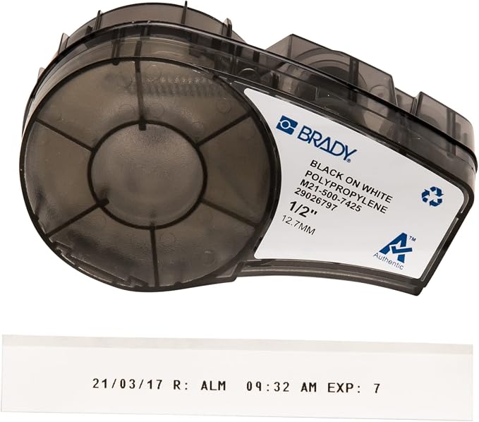 Brady Authentic (M21-500-7425) Chemical and Temp Resistant Label for Lab, Asset Tracking, and Datacom Labeling, Black on White- For M210, M210-LAB, M211, BMP21-PLUS and BMP21-LAB Printers, .5" W 21' L