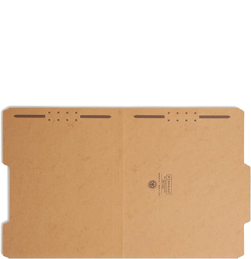 Smead Heavyweight Fastener File Folder, 2 Fasteners, 2/5-Cut Tab Right of Center Position, Guide Height, Letter Size, Kraft, 50 per Box (14882)