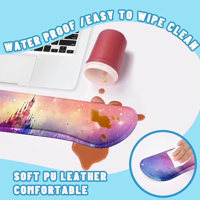 Castle Mouse Pad Set Fantasy Sunset Sky Dreamscape Gaming Mousepad 4in1 Desk Mat for Desktop Wrist Support Cup Coaster Set Ergonomic Computer Desk Arm Wrist for Decor Home Office
