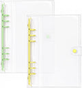A5 Binder 6 Ring, Clear PVC Notebook Cover, Refillable Planner | Loose Leaf Budget Binder with Snap Button Closure, Round Ring Binder for School Office Home, 2 Pack, Green and Yellow