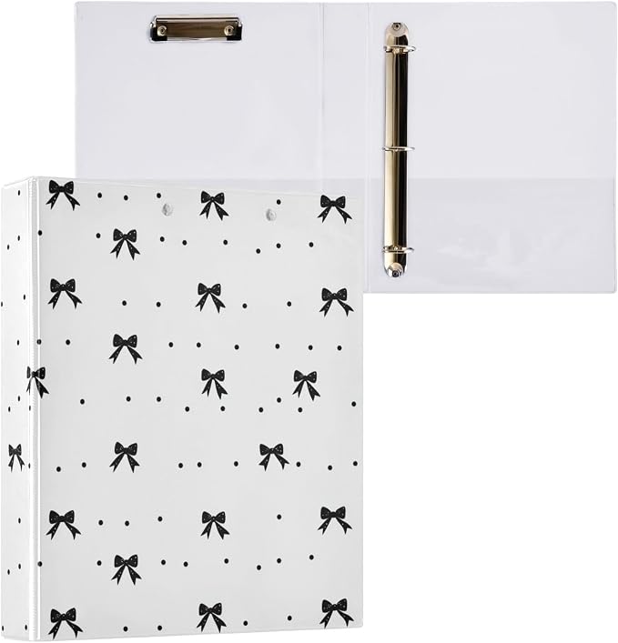 Black Bow Dot White 1.5 Inch Binders 3 Ring for Letter Size Holds 200 Sheets Notebook Binder with Clipboard for Women or Men 2 Pack