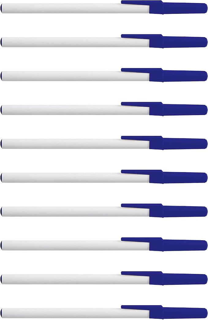 DISCOUNT PROMOS Value Stick Pens Set of 10, Bulk Pack - Black Ink, Great for Office, School, Business, Tradeshows, Events - Blue
