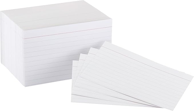 Amazon Basics Heavy Weight Ruled Index Cards for Studying and Note Taking, White, 3" x 5", 300 Count (Pack of 24)