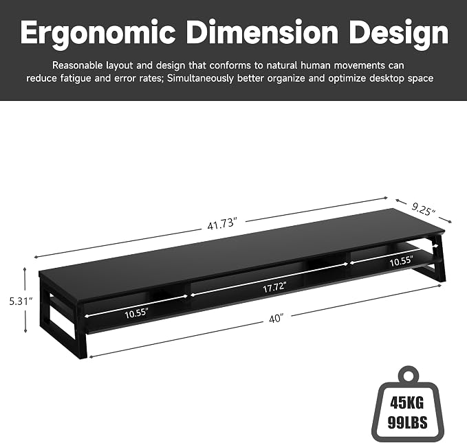 Dual Monitor Stand Riser for Desk, 41.7 Inch Large 2 Tier Computer Monitor Stand for 2 Monitors, Desktop Storage Organizer Shelf with Keyboard Space for Laptop PC Printer, Black