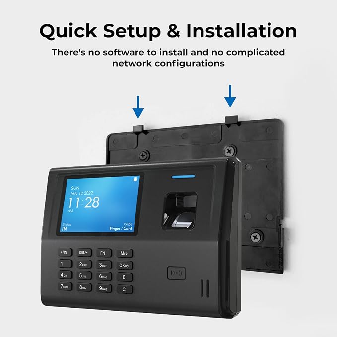 ANVIZ CX3 Fingerprint Time Clocks for Small Business Employees - No Monthly Fee No Software Required - Biometric Clock in and Out Machine - Right Out of The Box, Finger + RFID + Pin Punching