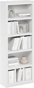 Furinno Rail 5-Tier Book Shelf with Open Shelf, White | 10 x 24.6 x 63.5, Classic Style, Bookshelf, Bookcase, for Organization and Storage, for Living Room, Bedroom, Home Office
