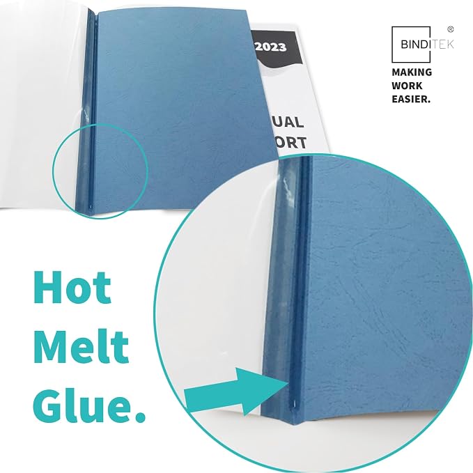 Binditek Thermal Binding Presentation Covers, 1/16 Inch Spine,Blue,10 Pack | Thermal Binding Covers, 15 Sheets Capacity, Ultra Clear Front, Blue Paper Back Cover, Letter Size, for Students & Coworkers