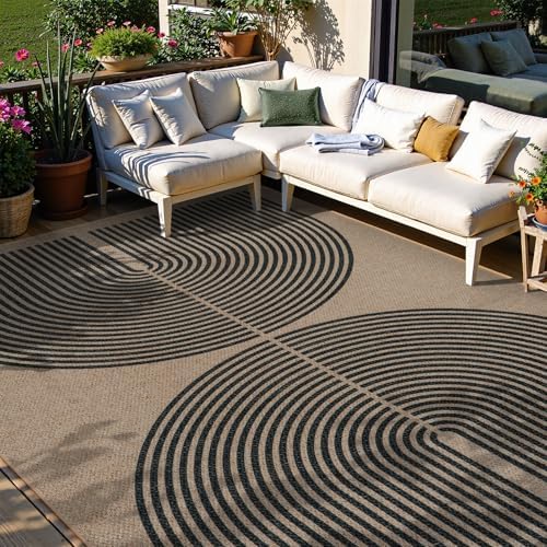 Lahome Modern Rainbow Easy Jute 6x9 Rug, Large Living Room Carpet Washable Outdoor Patio Dining Room Rug, Non Slip Indoor Outdoor Carpet for Backyard Deck Office Decor