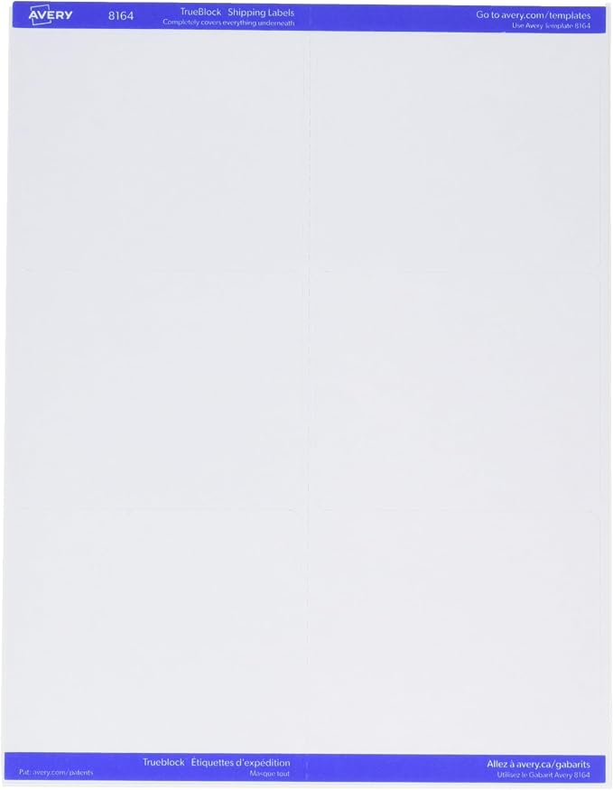 Avery Shipping Labels with TrueBlock Technology for Inkjet Printers , 3-1/3" x 4", 150 Labels per Pack, Case Pack of 5 (8164)