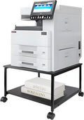 EMERIT 2-Tier Under Desk Printer Stand w/Storage - 19.5x19.5x12.8''Heavy Duty Rolling Cart, Mobile Printer Table with Lockable Wheels for Home Office Organization - Industrial Style