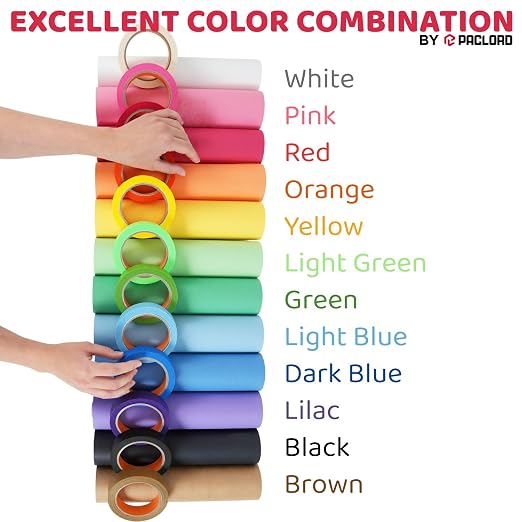 12 Rolls of Colored Kraft Paper and 12 Rolls of Colored Masking Tape | 1" Wide Tape, 18" x 100' Kraft Paper Rolls - Bulk Kids Craft Supplies - For Arts, Decoration, DIY, School