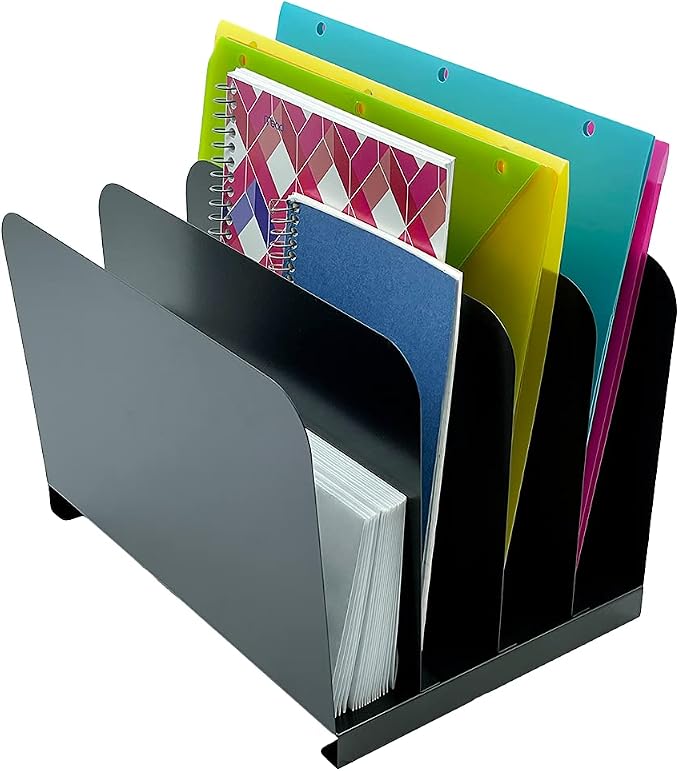 Huron Desktop File Organizer Vertical 4 Slot, Black Commercial Grade Steel