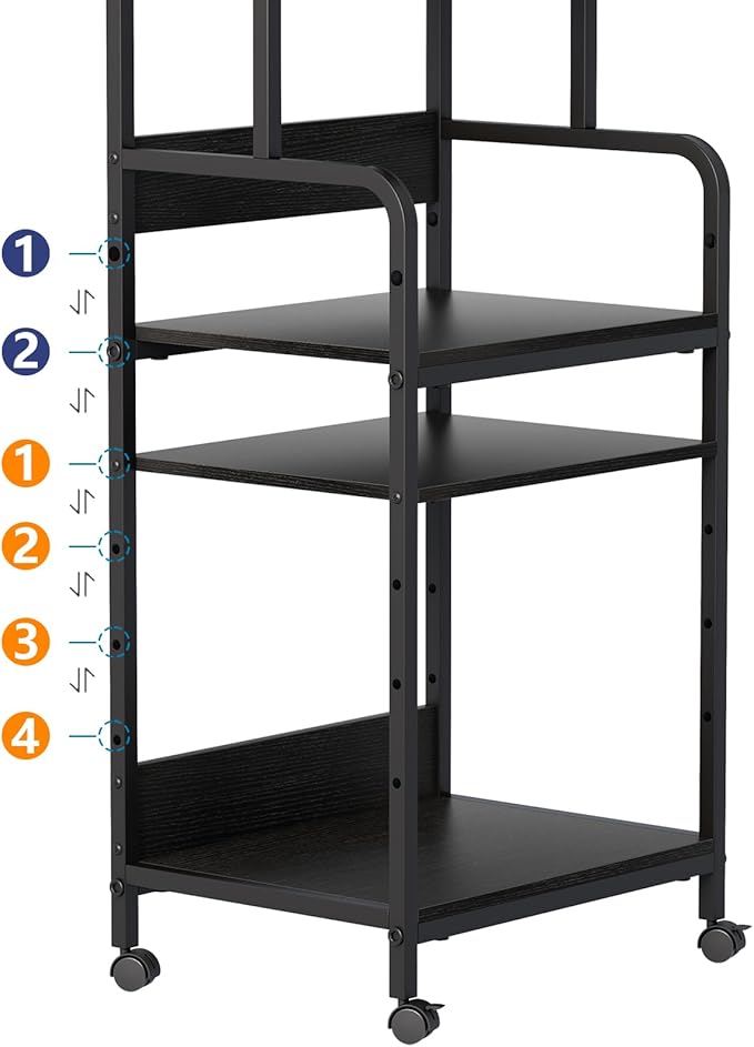 Arbuxzuy 4 Tier Stand with Storage Shelf, Tall Mobile Printer Table for Home Office, Adjustable Stands for Heat Press Scanner Fax (Black)