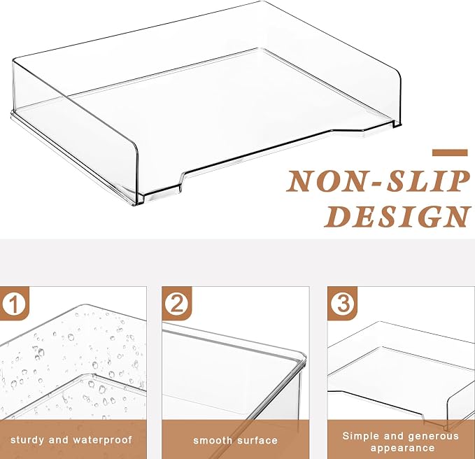 DoubleFill 12 Pcs Stackable Letter Tray Rectangular Plastic Desk Organizer 13 x 9.5 x 2.6 in Paper Holder File Tray Accessories Rack for Desktop Office Desk Drawers (Clear)