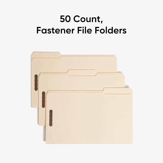 Smead Fastener File Folder, 2 Fasteners, Reinforced 1/3- Cut Tab, Legal Size, Manila, 50 Per Box