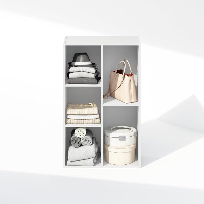 Furinno Reed Closet Organizers and Storage, 5-Cube Reversible Closet Shelves, Closet Organization Shelf, 9.4 x 19.5 x 31.5, for Bedroom, Closet, White