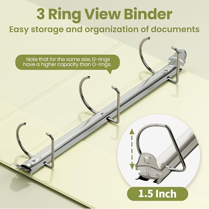 SUNEE 3 Ring Binder 1.5 Inch D Ring, Clear View Binder Three Ring PVC-Free (Fit 8.5x11 Inches) for School or Office Supplies, Yellow, 1 Pack