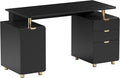 Techni Mobili 57"W Computer Desk w/ 3 Drawers & Storage Cabinet, Black/Gold | Home office workstation, durable construction, everyday productivity, Ideal for home office, Workspace organization