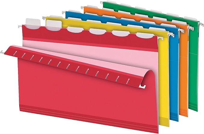 Pendaflex Ready-Tab Reinforced Hanging File Folders, Legal Size, Assorted Colors, 6 Tab, 25/BX (42593)