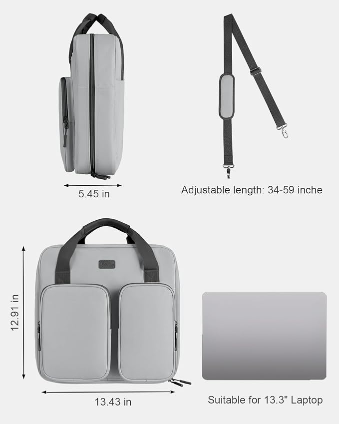 3 Inch Zipper Binder 3 Ring with Shoulder Strap & Multi-Pocket | Binder with Zipper Holds Up to 700 Sheets for Office School, Compatible with 13” MacBook Laptop ipad, Grey