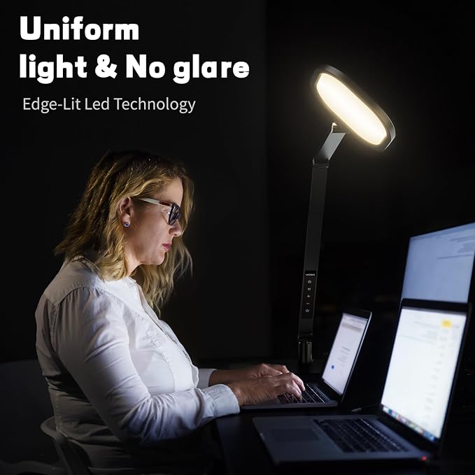 LED Desk Lamp for Home Office, Soft Edge-lit Design - Modern Style | Eye-Caring Diffused Light, Professional Computer Light for Reading, Crafts & Zoom, Dimmable with 30 Modes, Memory & Timer