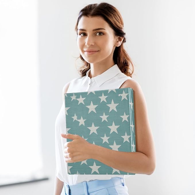 Simple Star D Ring Binders 1.5 Inch with Clear Pocket, School Office Supplies Water Resistant Kitchen Recipe Organizer Hard Round Ring View Binders with Aesthetic Print