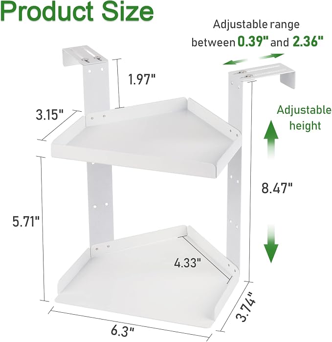 Office Cubicle Shelf, Double Layer Cubicle Storage with Adjustable Hooks | Shelf Organizer Accessories, Height Adjustable Hanging Corner Shelf Store for Plant, Book, Photo Frames, Paper Towel, White
