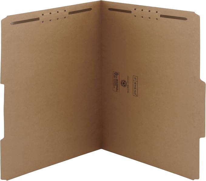 Smead Heavyweight Fastener File Folder, 2 Fasteners, 2/5-Cut Tab Right of Center Position, Guide Height, Letter Size, Kraft, 50 per Box (14882)
