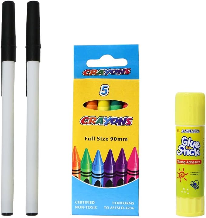 Moda West 48 Pack Bulk School Supplies 16 Piece Kit - Pens, Pencils, Crayons, and More - Essential Box of School Supplies for Elementary, Middle, and High School Students