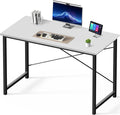DUMOS 47 Inch Small Computer Desk, Gaming Desks for Home Office Bedroom | Modern Study Writing Work Table, Craft PC Desk Simple Workstation with Reinforcement Structure, Modern White