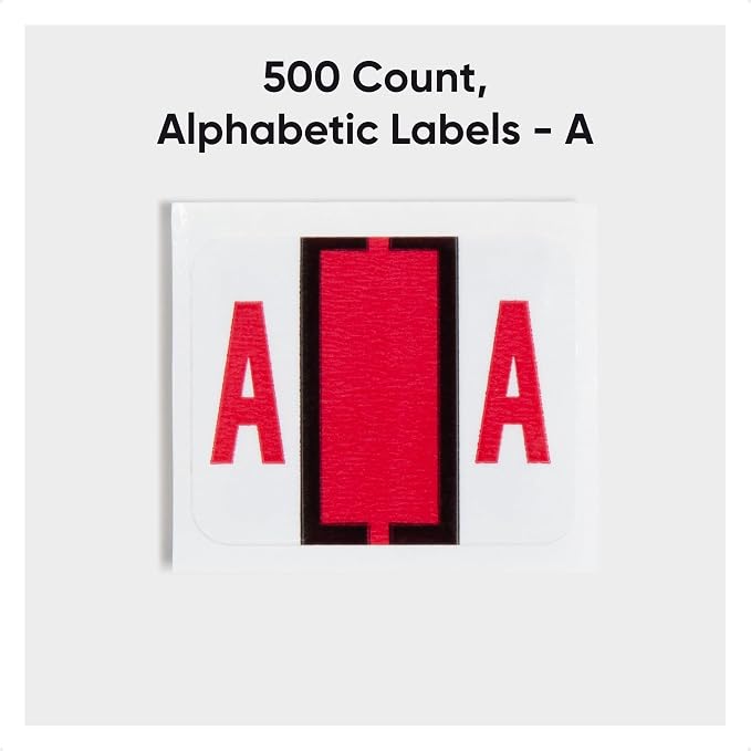 Smead BCCR Bar-Style Color-Coded Alphabetic Label, A, Label Roll, Red, 500 Labels per Roll, (67071)