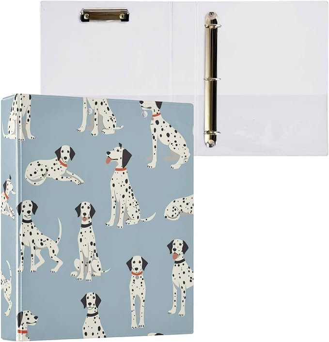 Dalmatian Dog Round Ring Binders 1.5 Inch 3 Ring Binder with Clipboard Holds 200 Sheets Office Home School