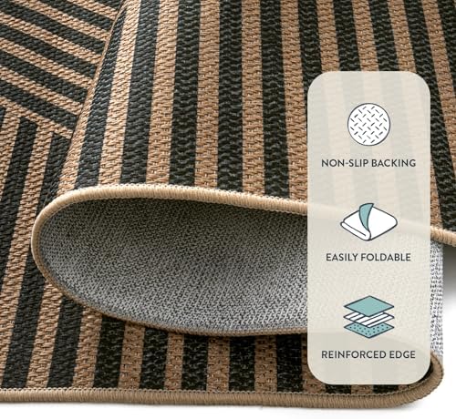Lahome Geometric Easy Jute Outdoor Rug 5x7, Black Modern Entryway Rug