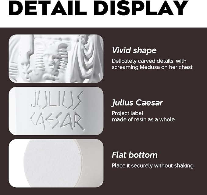 Julius Caesar Pencil Holder, 7.87" Resin Bust Statue with Back Stabbed Holes, Roman Desk Organizer