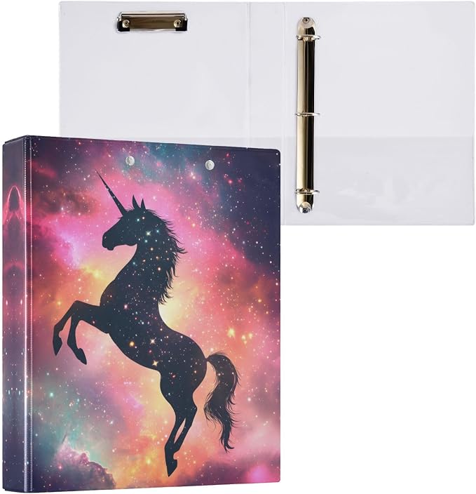 3 Ring Binder Unicorn Galaxy Sky 1.5" Round Ring Binders View Binder with 200 Sheet for Kids School Supplies Women Men Office, 1 Pack